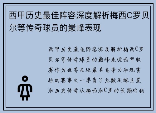 西甲历史最佳阵容深度解析梅西C罗贝尔等传奇球员的巅峰表现 西甲历史最佳阵容深度解析梅西C罗贝尔等传奇球员的巅峰表现