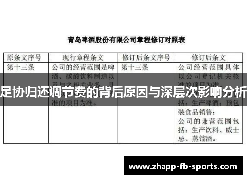 足协归还调节费的背后原因与深层次影响分析 足协归还调节费的背后原因与深层次影响分析